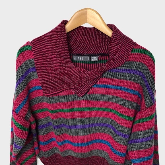 Gitano Vintage Sweater Pink Blouson Sleeve Size 40 Stripe - Picture 2 of 8
